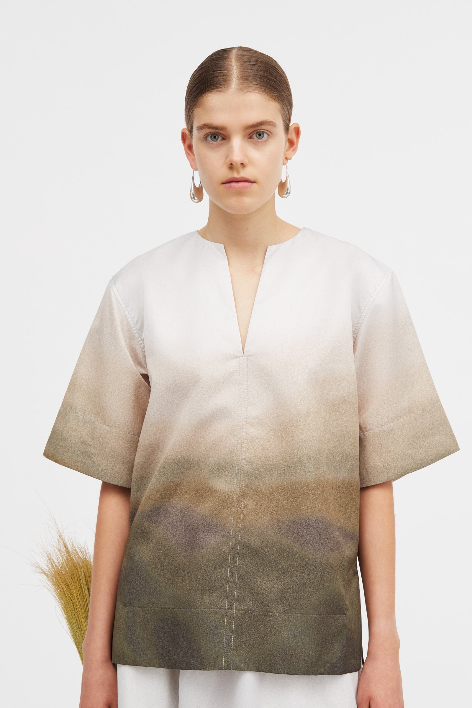 Mark Kenly Domino Tan Beila Dune Print Blouses OCRE