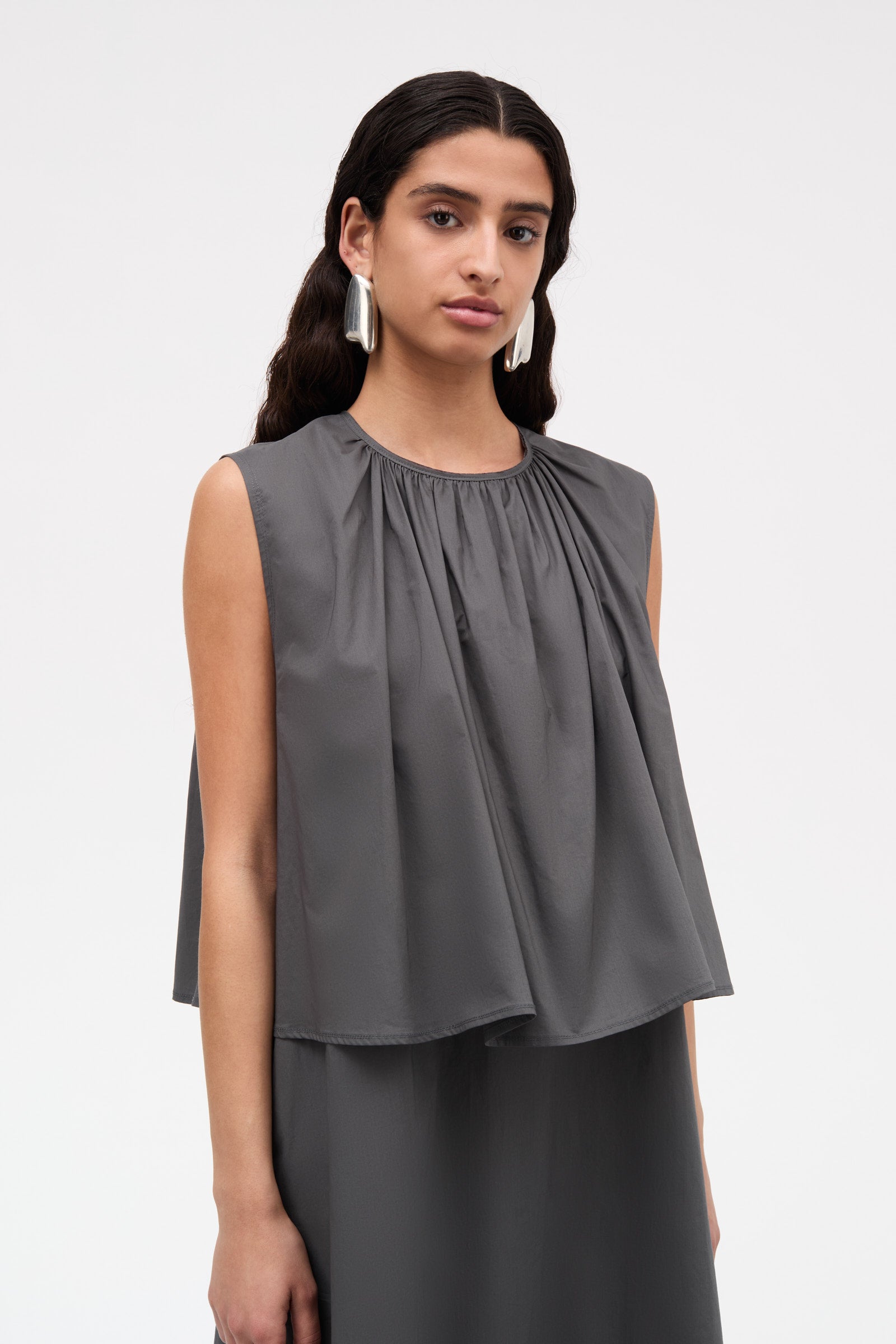 Mark Kenly Domino Tan Dorea Sheer Cotton Organic Dresses ANTRACIT