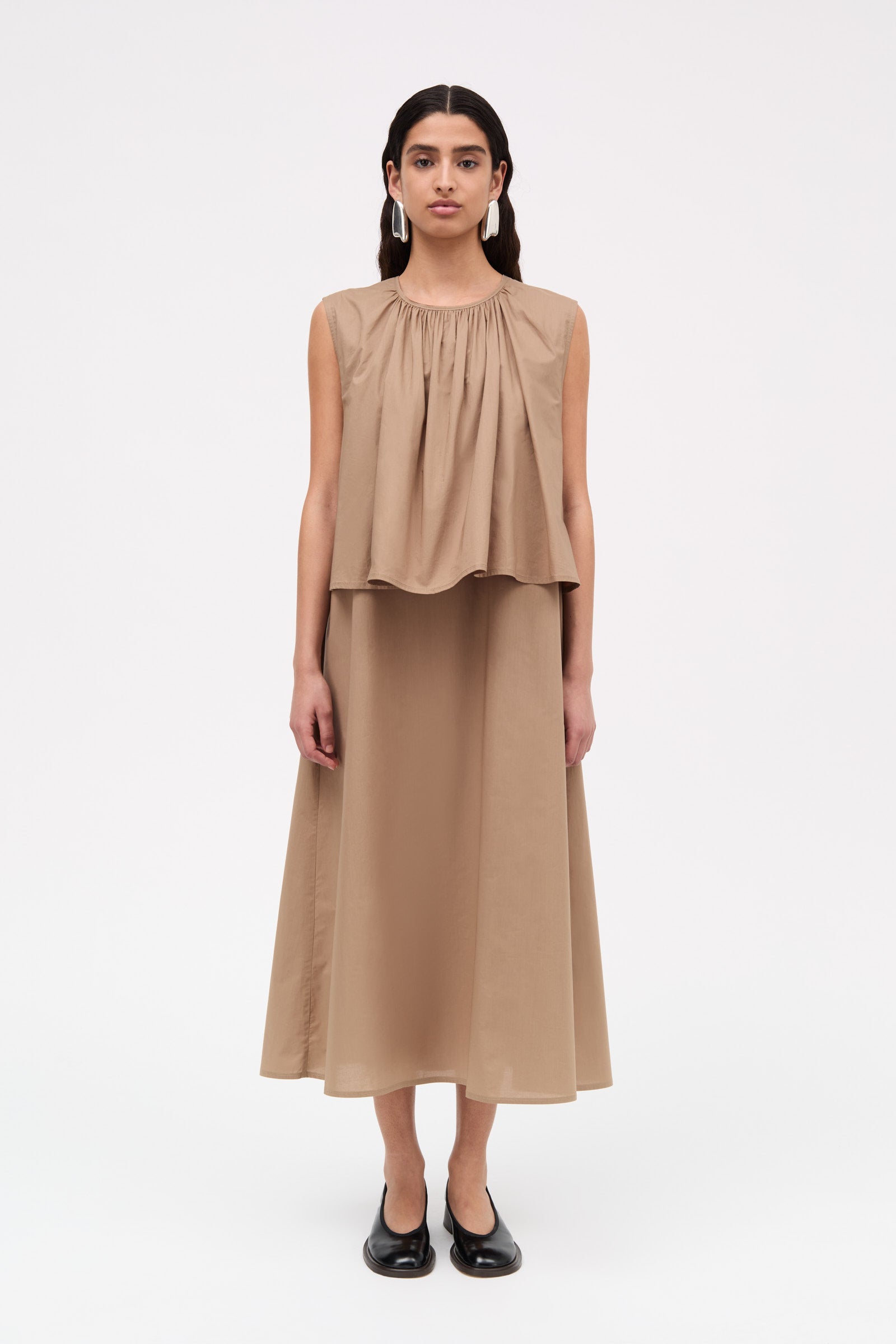Mark Kenly Domino Tan Dorea Sheer Cotton Organic Dresses TAUPE