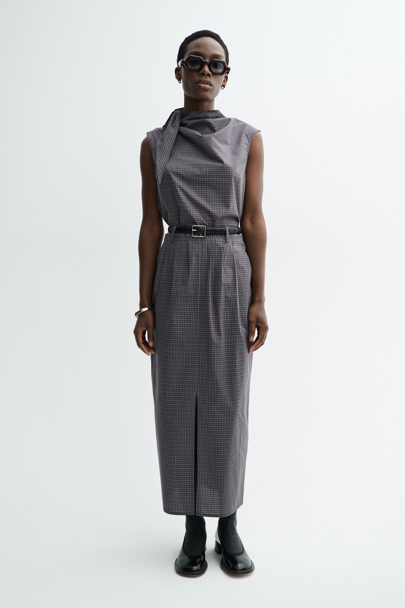 MKDT Studio NOVELLA CHECK POPLIN Skirts CHARCOAL CHECK