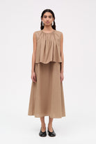 Mark Kenly Domino Tan Dorea Sheer Cotton Organic Dresses TAUPE