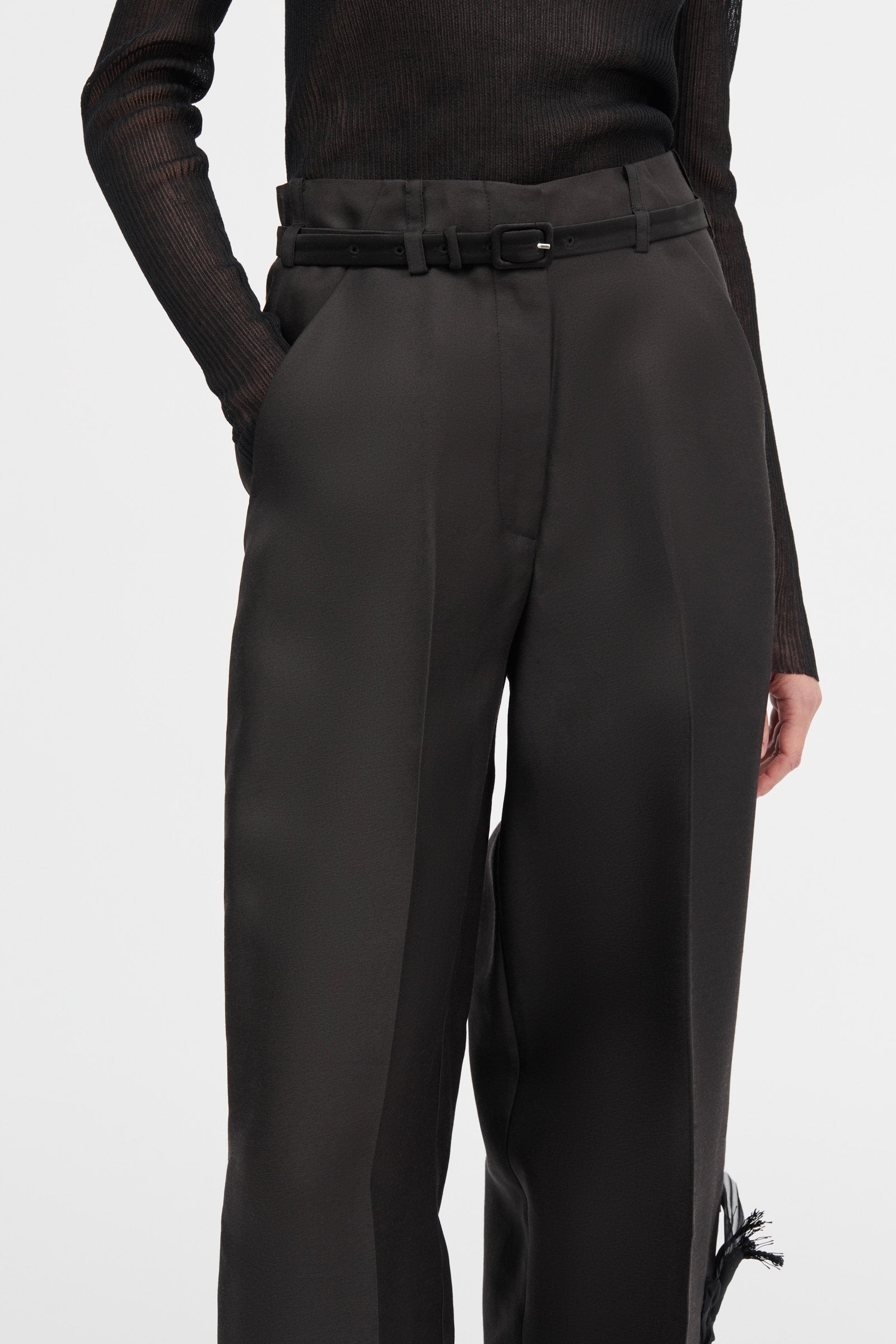 Mark Kenly Domino Tan Pashi-atelier Silk Wool Twill Pants BLACK